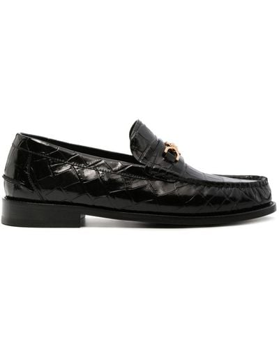 Versace Medusa Crocodile-Embossed Leather Loafers - Black