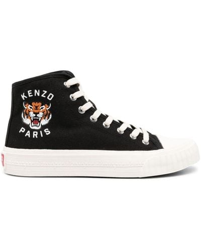 KENZO Tiger-Print High-Top Sneakers - Black