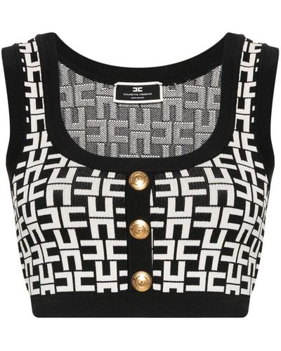 Elisabetta Franchi Monogram-Jacquard Cropped Top - Black