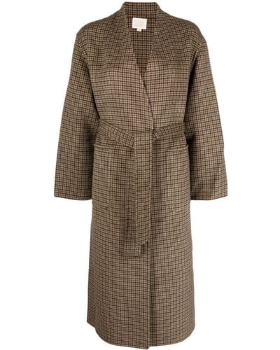 Louise Misha Herringbone-Pattern Tied-Waist Coat - Natural