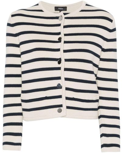 Theory Striped Cotton Cardigan - Natural