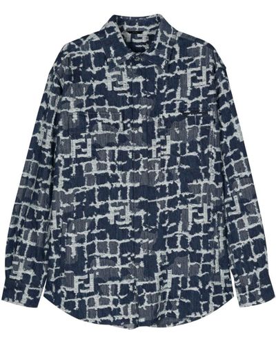Fendi Ff-Pattern Denim Shirt Jacket - Blue