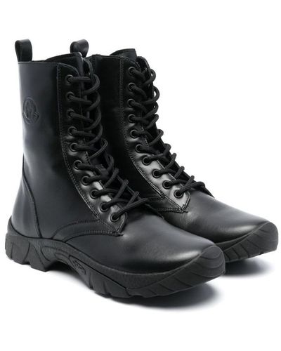 Moncler Lace-Up Leather Boots - Black
