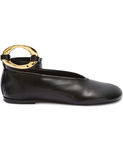 Jil Sander Ring-Detail Leather Ballerina Shoes - Black