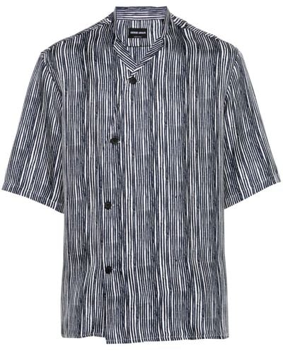 Giorgio Armani Striped Silk Shirt - Blue