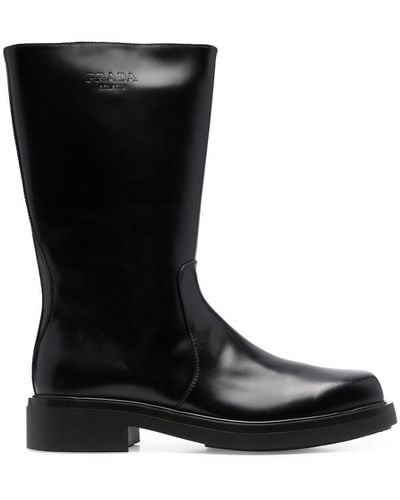 Prada Logo-embossed Leather Boots - Black