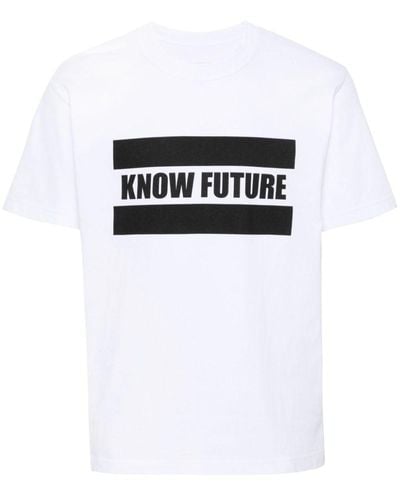 Sacai Slogan-Print Cotton T-Shirt - White