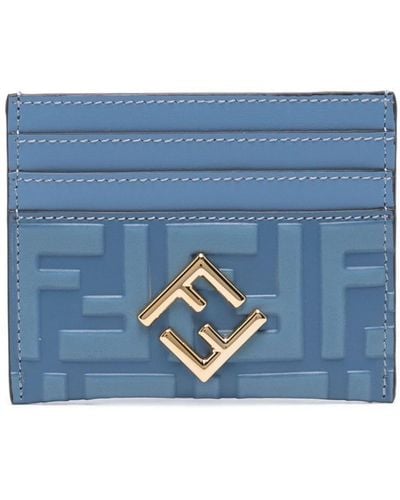 Fendi Ff-Motif Leather Card Holder - Blue