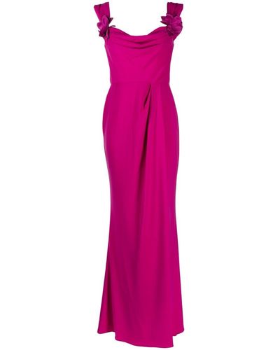 Marchesa Flower-Applique Sleeveless Gown - Pink