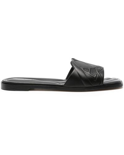 Alexander McQueen Logo-Embossed Leather Sandals - Black