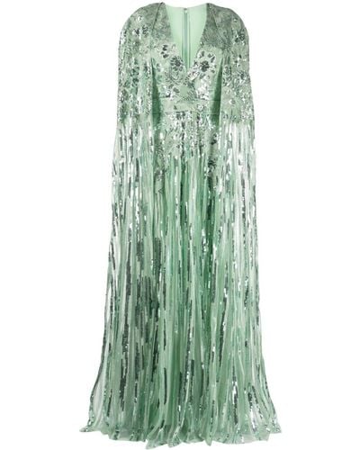 Elie Saab Floral-Applique Tulle Gown - Green