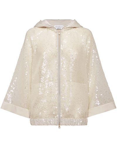 Brunello Cucinelli Sequinned Hooded Jacket - Natural