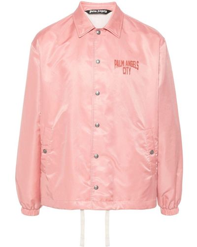 Palm Angels Logo-Print Gabardine-Weave Jacket - Pink