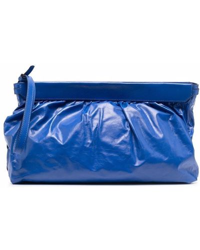 Isabel Marant Logo-print Ruched Leather Clutch Bag - Blue