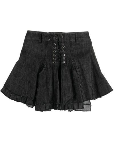 Ludovic de Saint Sernin Mirage Lace-Up Denim Miniskirt - Black