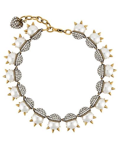 Gucci Spike-embellished Pearl Necklace - Metallic