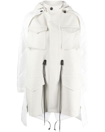 Sacai Zip-Up Panelled Hooded Parka Coat - White