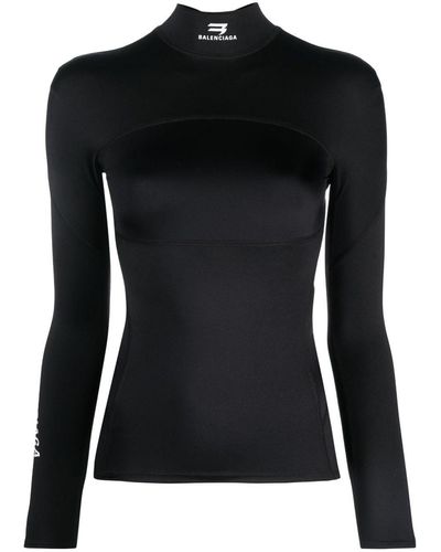 Balenciaga Logo-Print Funnel-Neck Top - Black