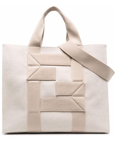 Fendi Ff Motif Embroidered-Logo Tote Bag - Natural