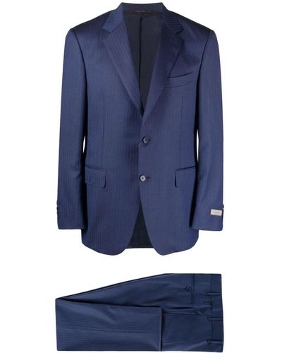 Canali Single-Breasted Striped Wool Suit - Blue