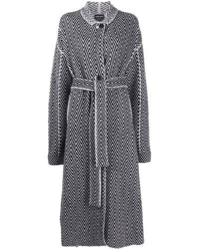 Giorgio Armani Geometric-pattern Belted Coat - Grey