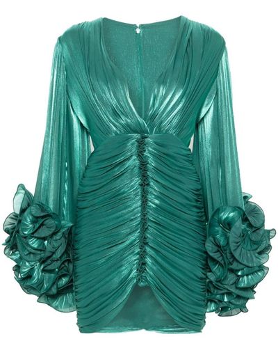 Costarellos Lurex Georgette-Crepe Mini Dress - Green