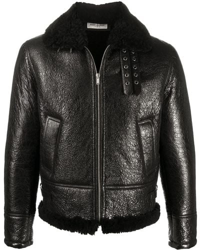 Saint Laurent Long-sleeve Shearling-trim Jacket - Black