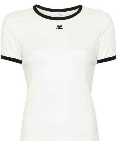 Courreges Logo-Patch Contrasting-Trim T-Shirt - White