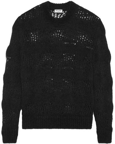 Saint Laurent Crew-Neck Open-Knit Jumper - Black