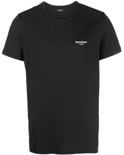 Balmain Flocked-Logo Cotton T-Shirt - Black