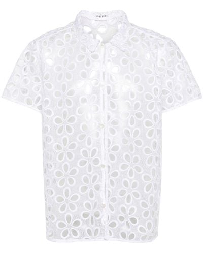 Bode Primrose Floral-Lace Shirt - White