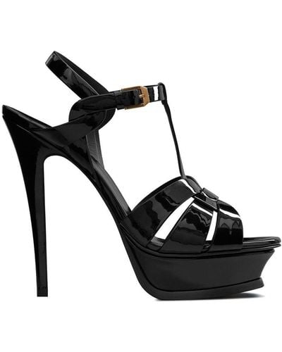 Saint Laurent Leather Platform Sandals - Black
