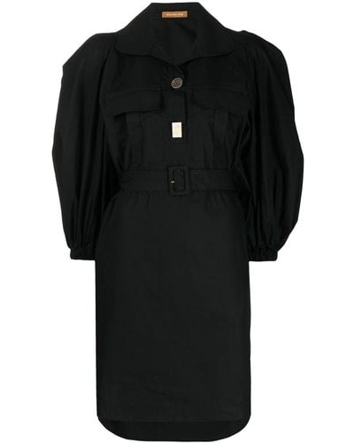 Rejina Pyo Puff-Sleeve Belted Shirtdress - Black