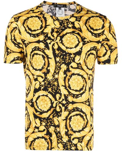 Versace Baroque-Print Crew Neck T-Shirt - Metallic