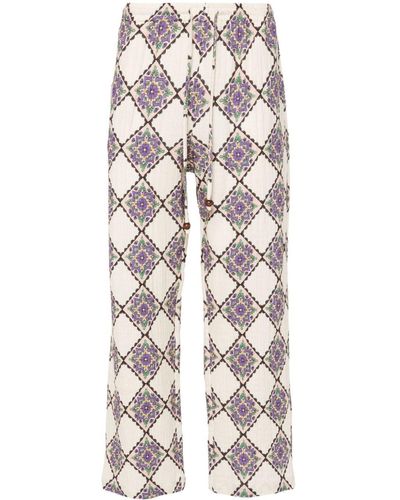 Siedres Geometric-Print Cotton Trousers - White