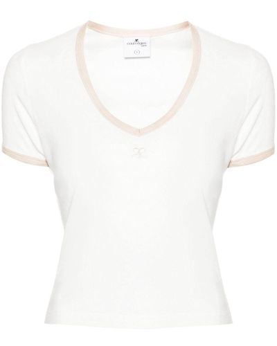 Courreges Logo-Embroidered Cotton T-Shirt - White