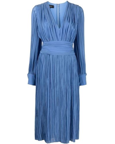Rochas Plissé-Detail Midi Dress - Blue