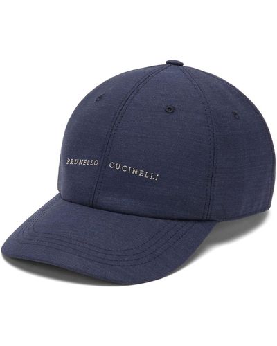 Brunello Cucinelli Logo-Embroidered Wool Cap - Blue