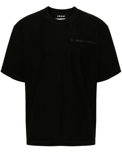 Sacai Seam-Detail Cotton T-Shirt - Black