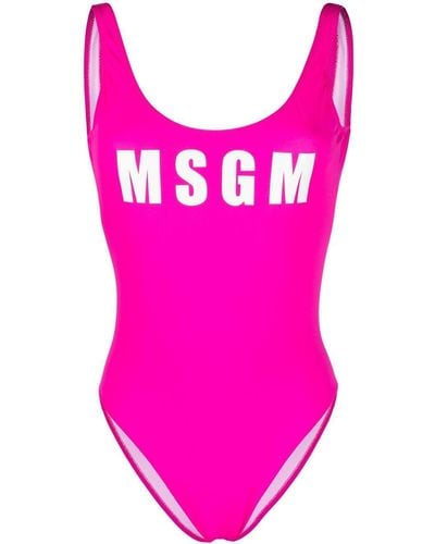 MSGM Logo-print Swimsuit - Pink