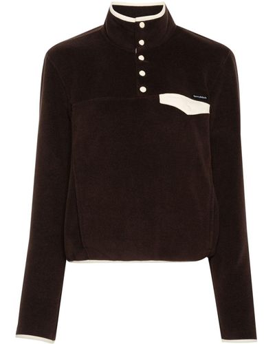 Sporty & Rich Appliqué-Logo Fleece Sweater - Black