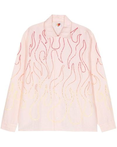 Sky High Farm Flame-Sequin Chambray Shirt - Pink