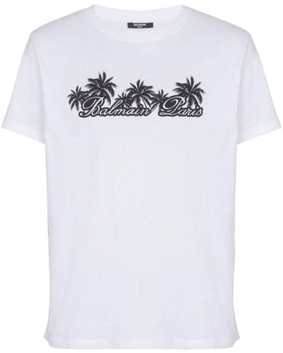 Balmain Palm-Print Cotton T-Shirt - White