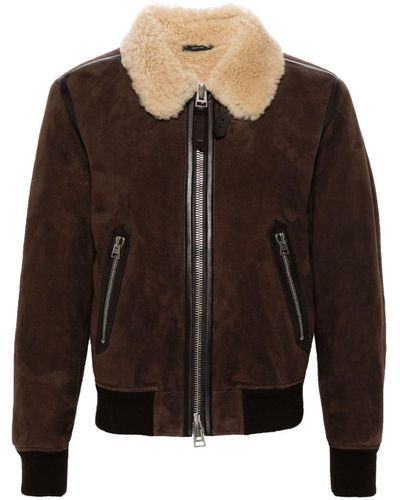 Tom Ford Shearling-Collar Suede Jacket - Brown