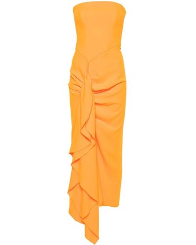 Solace London The Thalia Ruched Midi Dress - Orange