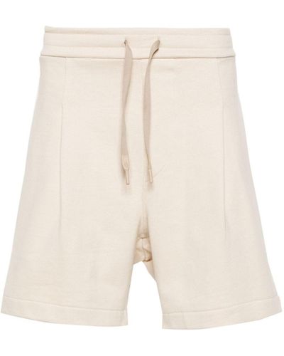 A PAPER KID Logo-Patch Cotton Track Shorts - Natural