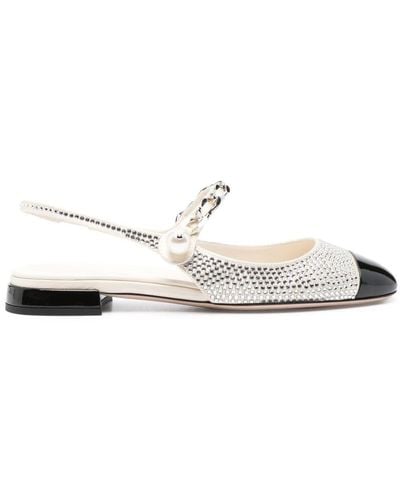 Miu Miu Crystal-Embellished Ballet Pumps - White