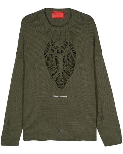Vision Of Super Heart-Cut-Out Distressed Jumper - Green