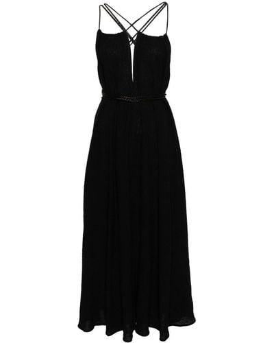 Caravana Braided-Straps Cotton Midi Dress - Black