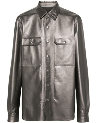 Rick Owens Metallic Leather Shirt Jacket - Grey
